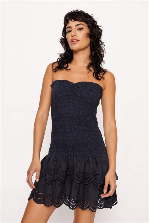 MINI DRESS WITH EMBROIDERED RUFFLES IN WOOL 